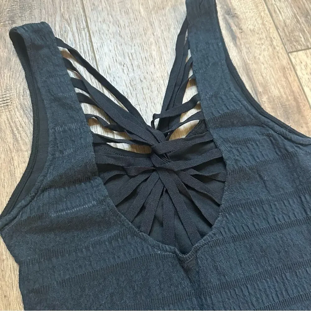 Free People Black Strappy Dress, Textured Material, Sheath, Statement, LBD, S‎